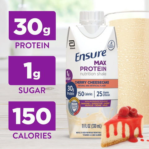 Ensure Max Protein Cherry Cheesecake Shake, 30g High Protein, 12 Pack