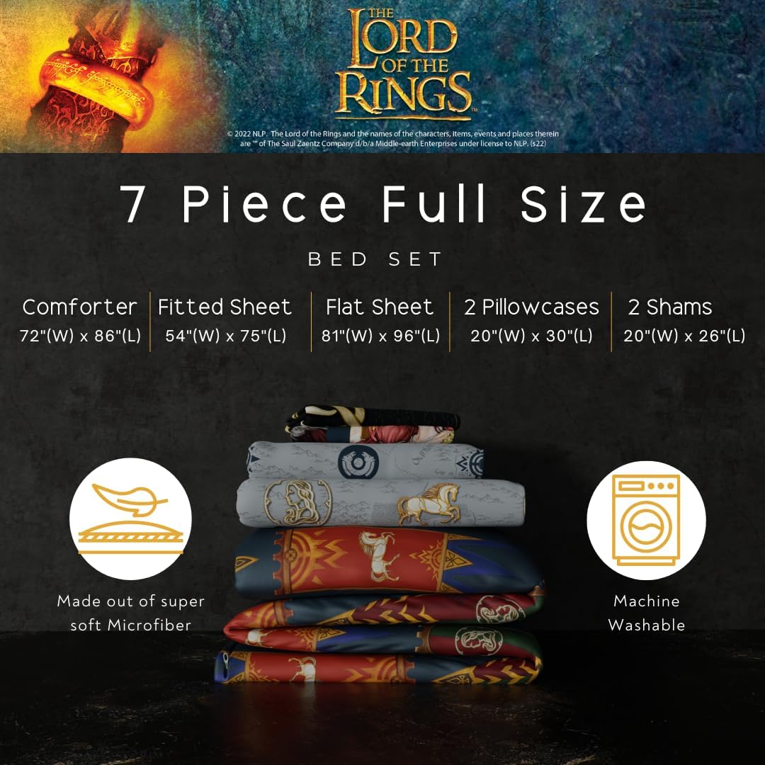 The Lord of the Rings: The War of the Rohirrim Bedding 7 Piece Super Soft Cozy Reversible Comforter and Sheet Set with Sham, Full, (Officially Licensed Product) By Franco