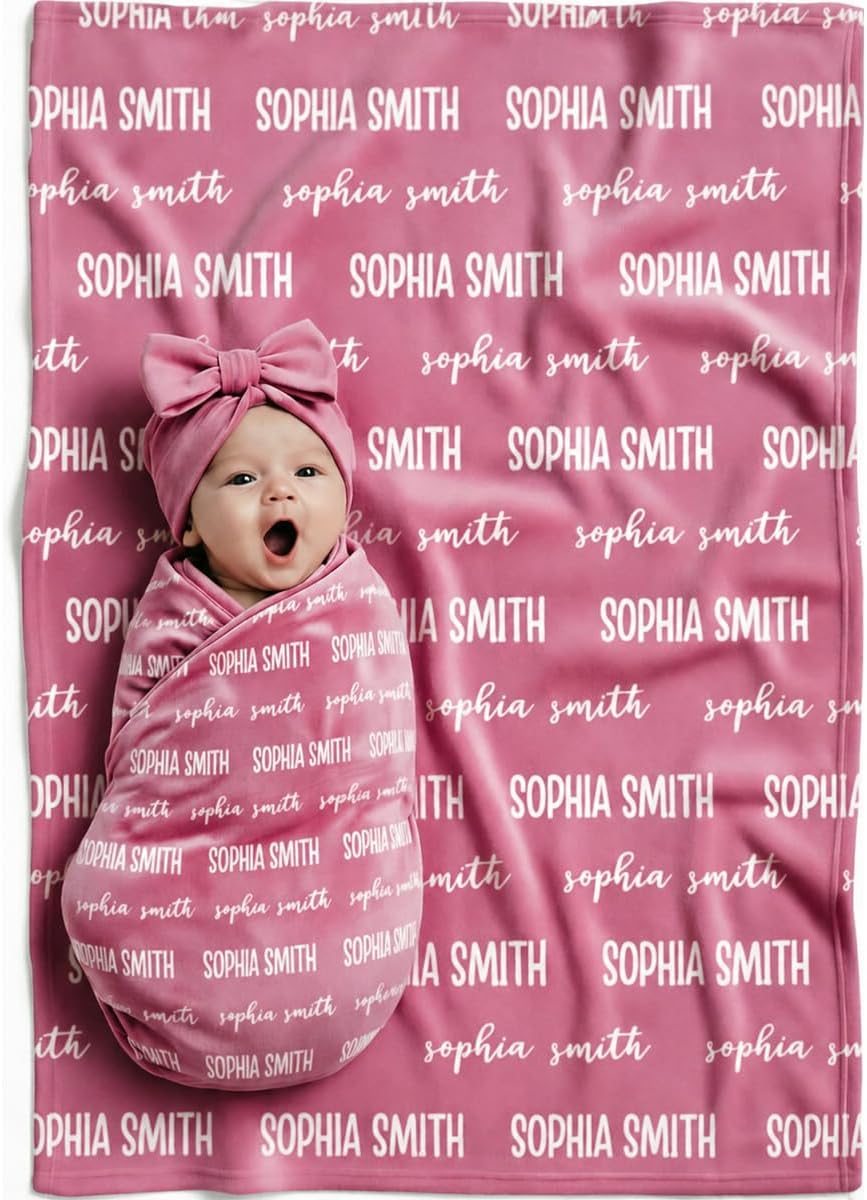 Personalized Baby Blanket with Name, Custom Newborn Swaddle Blanket, Soft Receiving Blanket for Baby Boys and Girls, Nursery Essentials