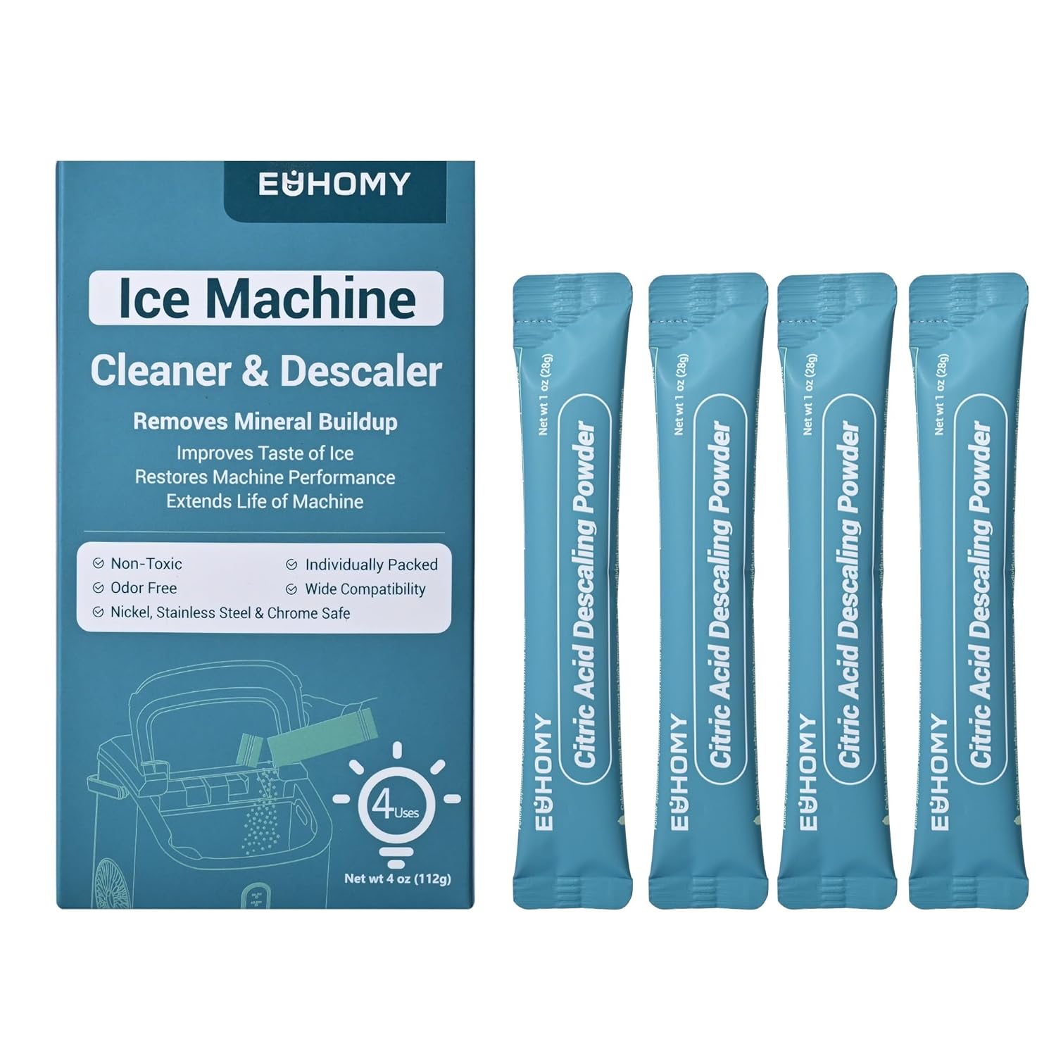 EUHOMY Ice Maker Cleaner & Descaler, 4 Uses & Individually Packed