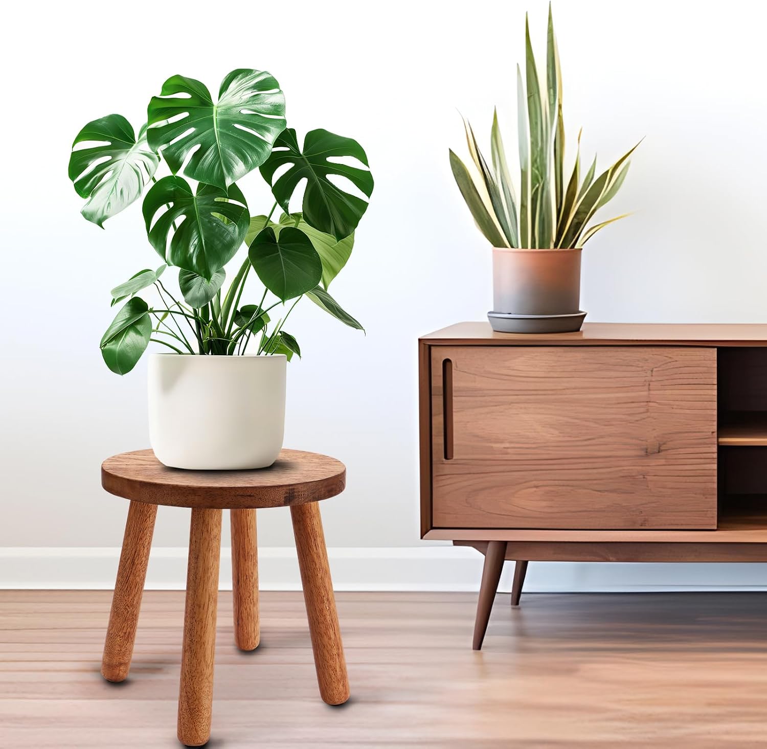 Solid Wooden Stool,Plant Stand,Step Stool,Light Walnut,11.8" H