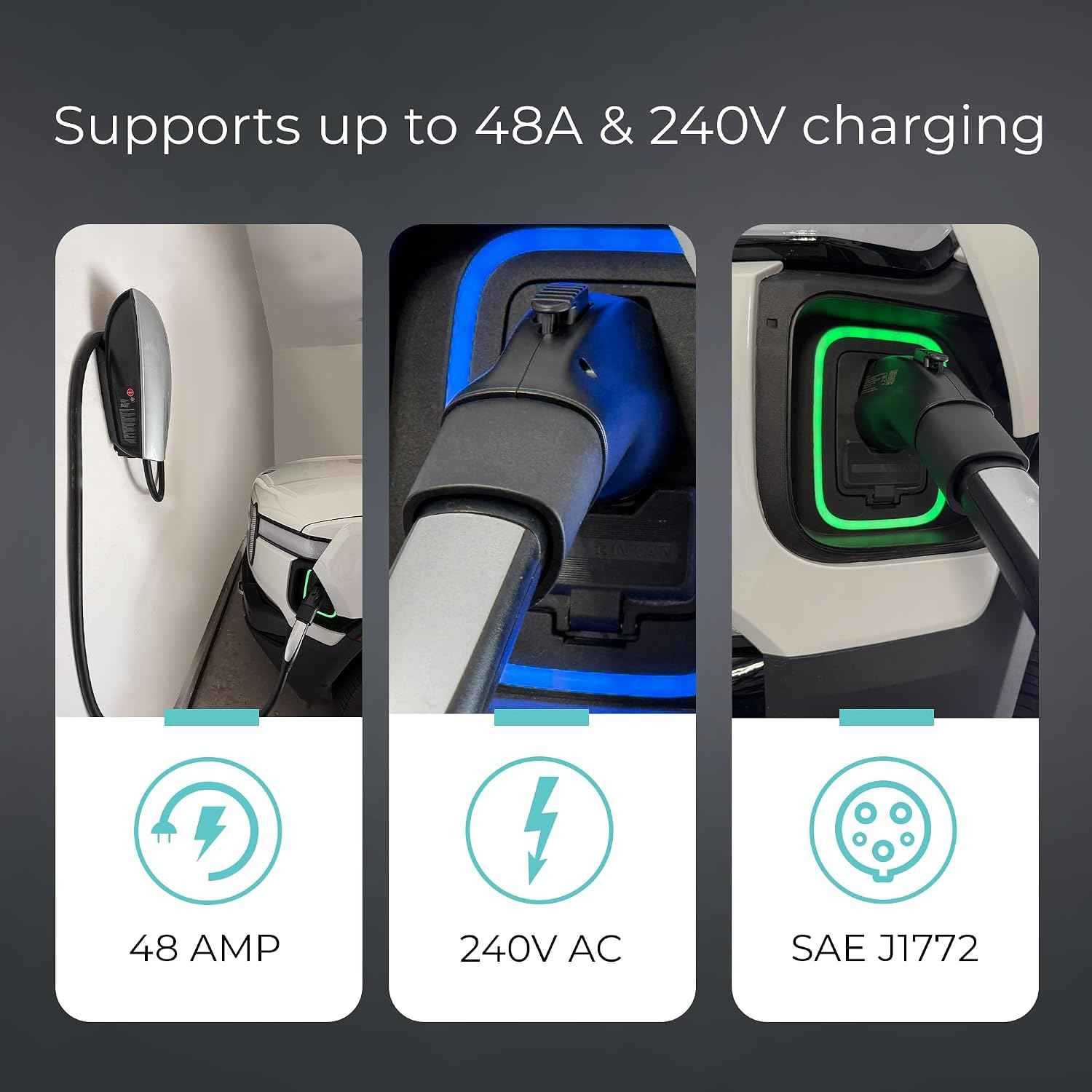 Lectron Tesla to J1772 EV Charging Adapter – NACS Converter, 48 Amp & 240V, Compatible with Tesla High Powered Connectors, Destination Chargers & Mobile Connectors for J1772 Electric Vehicles (Black)
