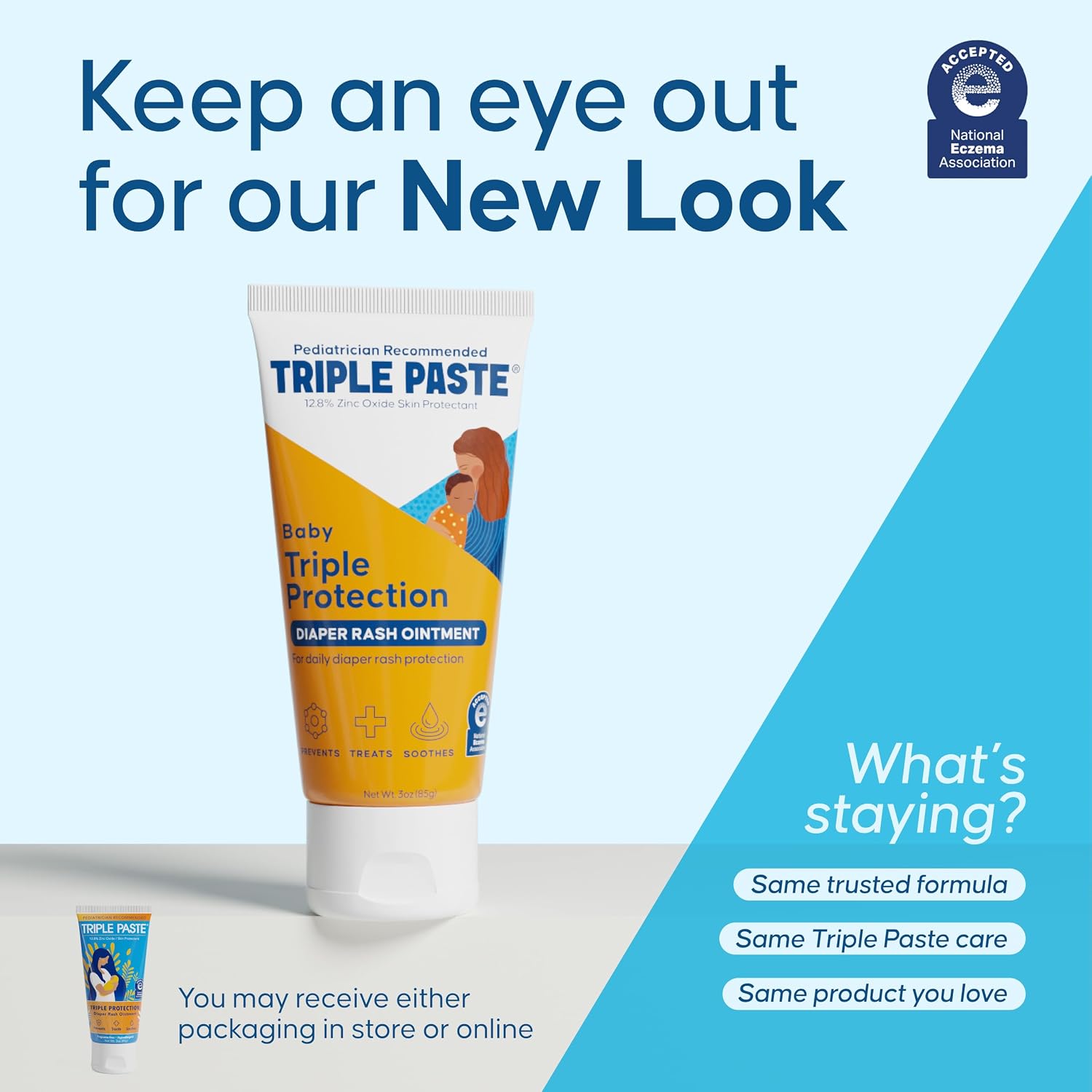 Triple Paste Diaper Rash Cream, Zinc Oxide Baby Ointment, 3 oz