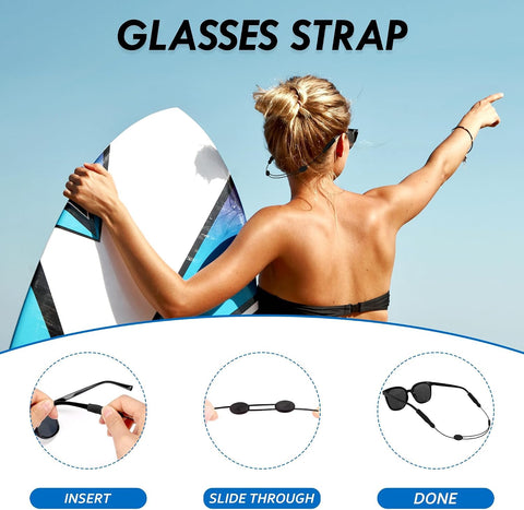 Glasses Strap, Portable Sunglasses Straps (3-Pack, 14 Inch, Black)