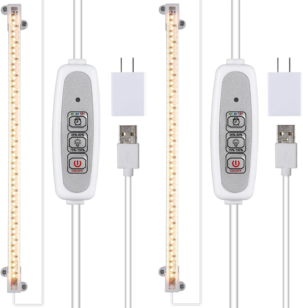 RWNTAO One Strip Growing Lamp 2-Pack, Full Spectrum LED Grow Light Strips for Indoor Plants with Auto ON/Off Timer & 4 Dimmable Levels for Green House Hydroponics Succulent (One Head 2 Pack)