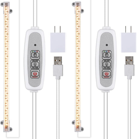 RWNTAO One Strip Growing Lamp 2-Pack, Full Spectrum LED Grow Light Strips for Indoor Plants with Auto ON/Off Timer & 4 Dimmable Levels for Green House Hydroponics Succulent (One Head 2 Pack)