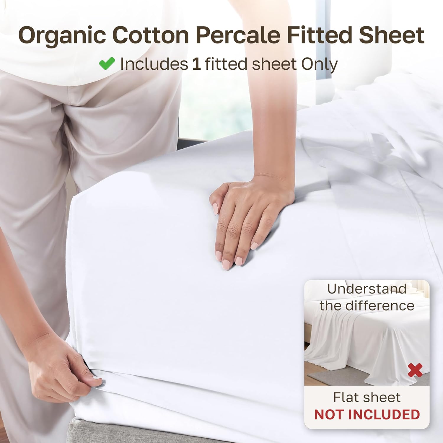 California Design Den 100% Organic Cotton Queen Size Fitted Sheet, White