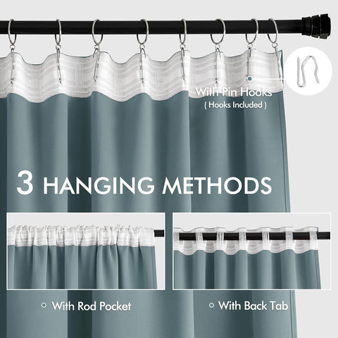 MIULEE Greyish Blue Back Tab Blackout Curtains 52x72 Inches Long 2 Panels