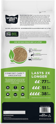 World's Best Cat Litter Comfort Care, Unscented, Odor Control, 32 lb Bag