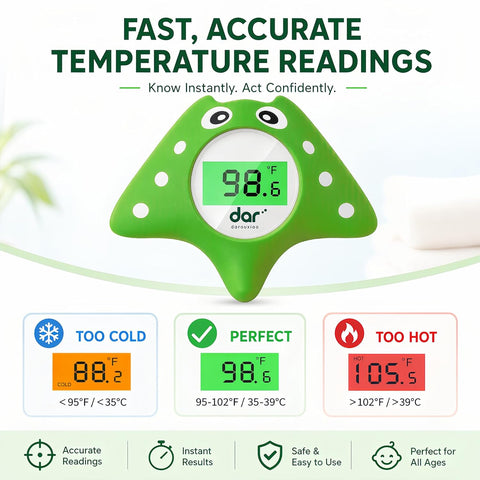 Baby Bath Thermometer for Infant & Toddler, Floating Digital Water Thermometer with 3‑Color LED Backlight, Baby Bath Toy, Hot & Cold Alert, BPA‑Free,Ray Shape