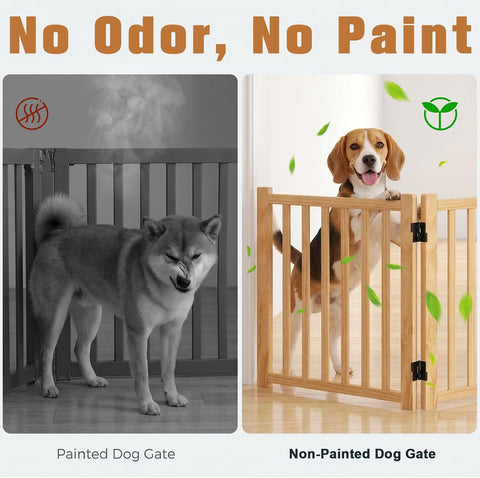 YOCAN Non-Painted Wood Freestanding Pet Gate for Dogs-2 Panel H:23”