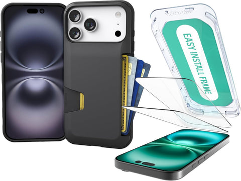 Smartish® iPhone 17 Pro Max Wallet Case + Screen Protector - [Slim + Protective] Phone Case Credit Card Holder + 2-Pack Tempered Glass Screen Protectors for Apple iPhone 17 Pro Max - Black Tie Affair