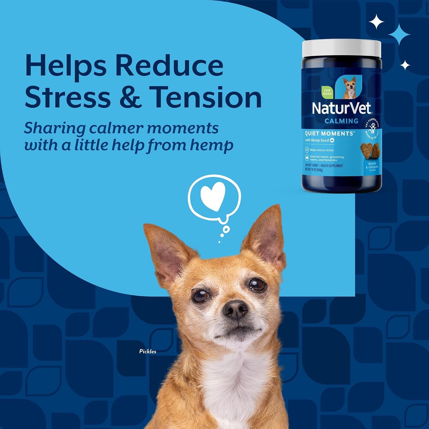 NaturVet Quiet Moments Calming Plus Hemp Dog Supplement - 180 Soft Chews