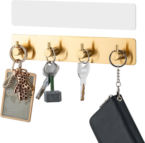 Key Holder with 4 Hooks,Adhesive Key Hanger Organizer for Wall Mount