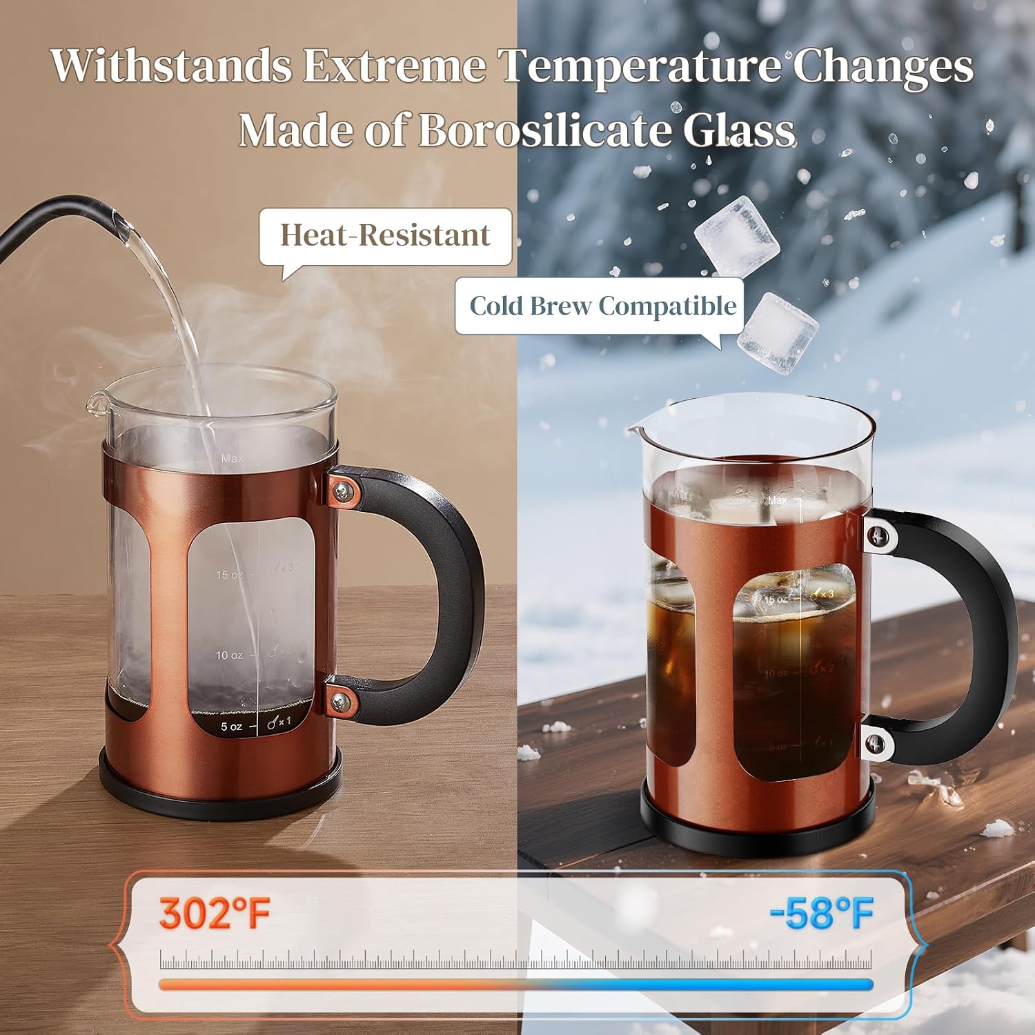 Veken French Press Coffee Maker,No Plastic Touches Cafe,21oz 0.6L Small Pot