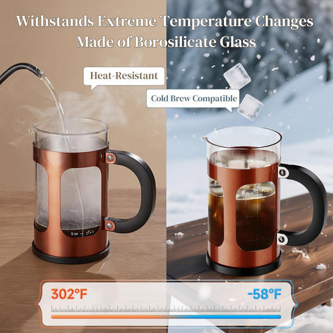 Veken French Press Coffee Maker,No Plastic Touches Cafe,21oz 0.6L Small Pot