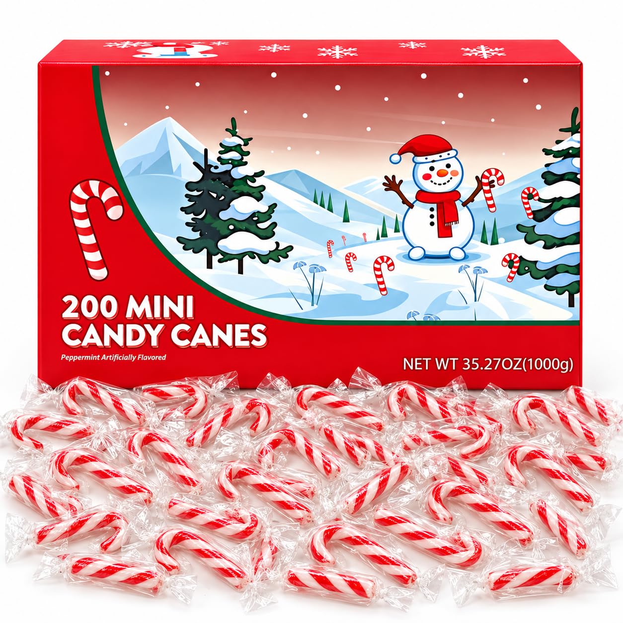 Red and White Peppermint Flavor Mini Candy Canes 1-200 Count Box