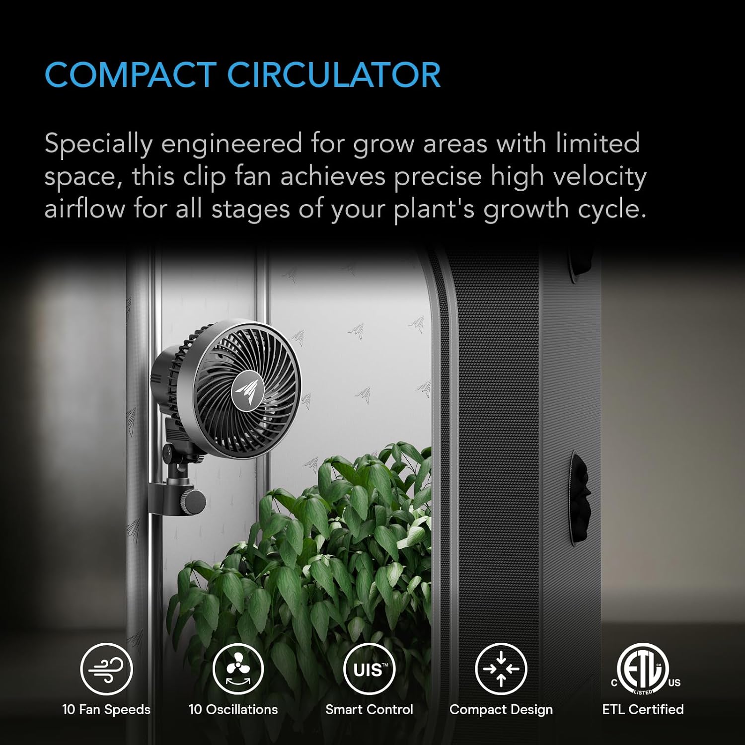AC Infinity CLOUDRAY S4, Ultra-Compact Grow Tent Clip Fan 4”