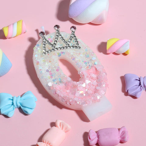 AKURIEEY Princess Crown Number 0 Birthday Candle Pink and White Cake Topper Cupcake Decorations Princess Themed Party Decor Favors Anniversary Celebrations Supplies