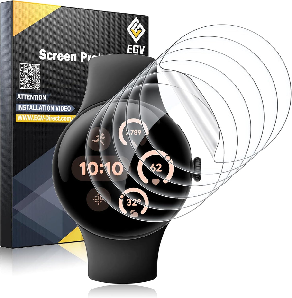 EGV 6 Pack for Google Pixel Watch 5/4/3 45mm Screen Protector, TPU Film