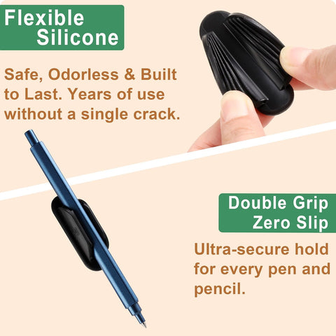 Tiizze 10 Pack Adhesive Pencil Holder for Desk, Silicone Pen Holder for Wall, Clipboard & Laptop with 15 Upgraded Sticky Pads, Rugged Grip Pencil Holders for Classroom Teacher Essentials (Black)