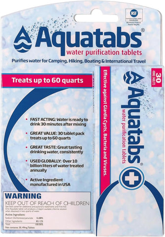 Aquatabs 49mg Water Purification Tablets, 30 Pack, EPA & NSF Certified