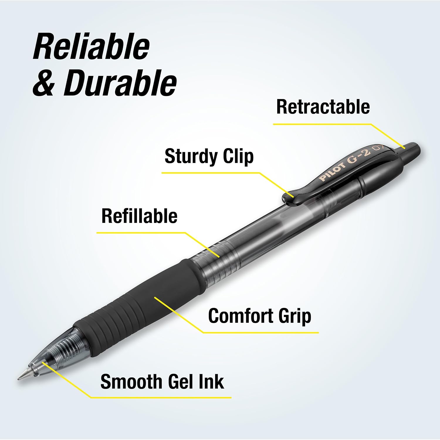 PILOT G2 Pens, Premium Refillable and Retractable Rolling Ball Gel Pens, Fine Point, 0.7mm, Black Ink, 12-Pack