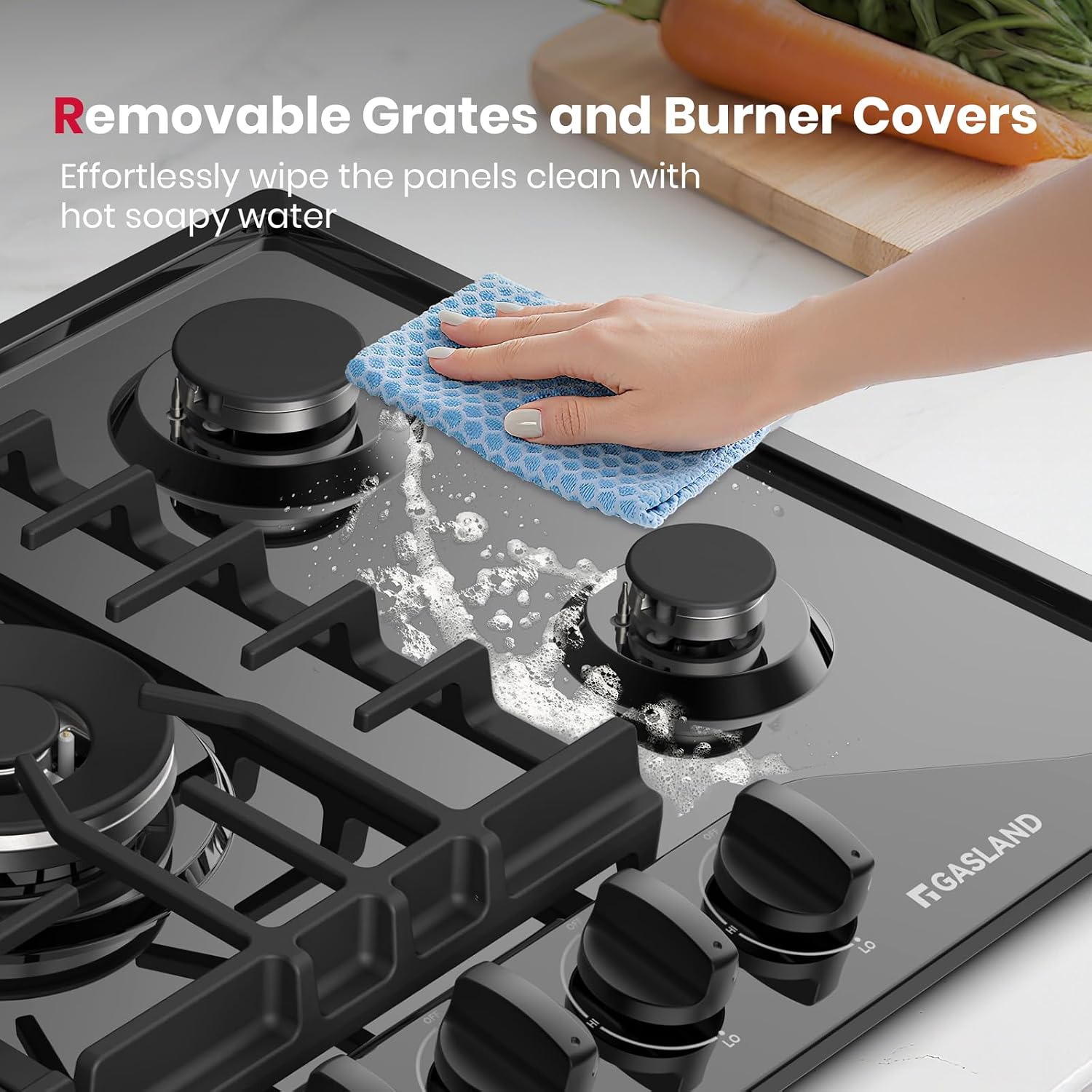 GASLAND 30 Inch Gas Cooktop with Griddle Black, PRO GH3305EF Gas Stovetop with 5 Burners, Reversible Cast Iron Grill/Griddle, Plug-in, NG/LPG Convertible, 120V Black, CSA certified