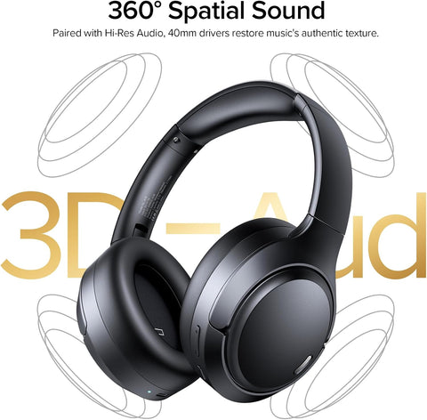Hybrid Active Noise Cancelling Bluetooth 6.0 Headphones 120H Long Playtime, 6 ENC Mic, Over Ear Headphones Wireless, Hi-Res Audio, Memory Foam Earcup, Transparency Mode ANC Headphone for Travel Office