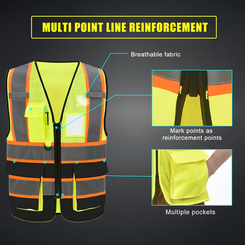 AYKRM 11 color High Vis Reflective Safety Vest for Women Men Pocket Zipper ANSI/ISEA Standard
