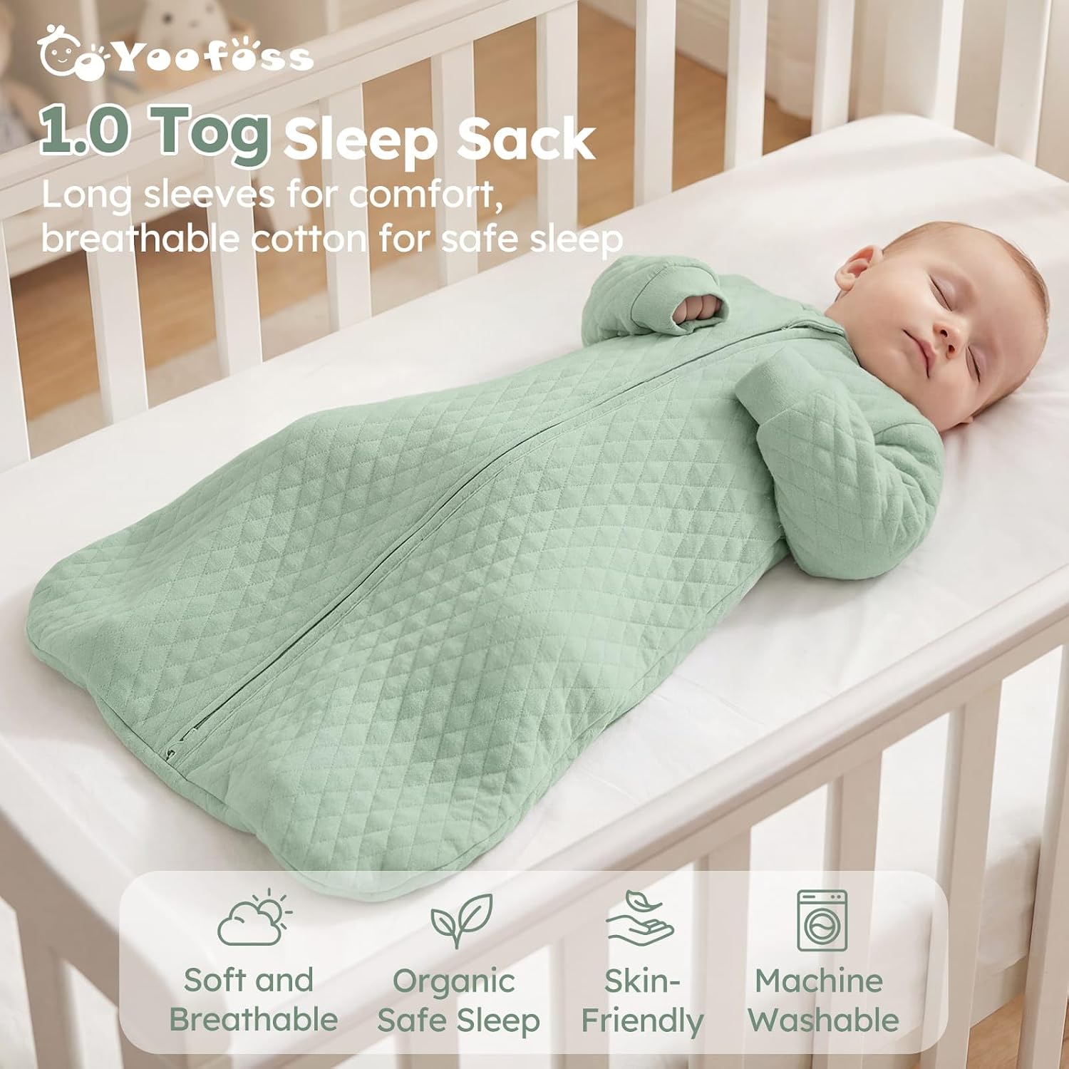 Yoofoss Long Sleeve Sleep Sack 0-6 Months,1.0 TOG Baby Wearable Blanket