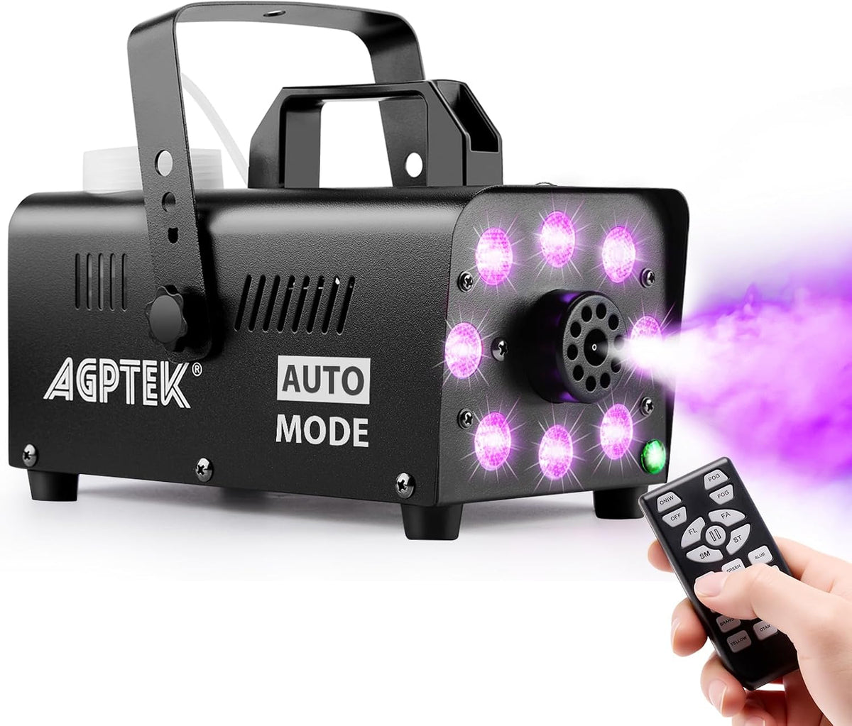AGPTEK Fog Machine, 12 Colors, 600W Smoke Machine, Low Fluid Auto Shutoff