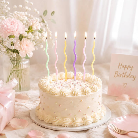 BBTO 12 Pcs Twisted Birthday Candles with Holders, Colorful