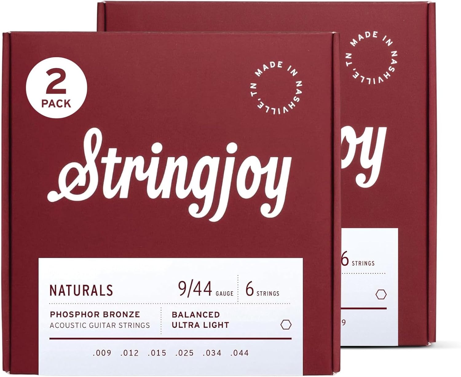 Stringjoy Naturals 9-44 Balanced Ultra Light guitar strings – Phosphor Bronze Acoustic Guitar Strings - Extra Comfort with Balanced Tension & Outstanding Tone, Acoustic 6 String Set, 2-Pack