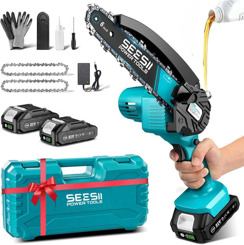 SEESII 6-Inch Mini Chainsaw Cordless with Oiler System
