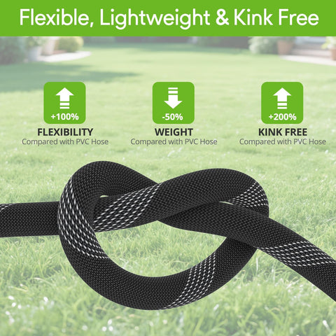 Flexible Garden Hose 100 ft, 2026 New No Kink Water Hose 100ft, 10 Function Nozzle, Solid Brass Fittings, Reinforced Outer Fabric & Inner Core, Ultra Lightweight for Gardening, Cleaning, Car Washing