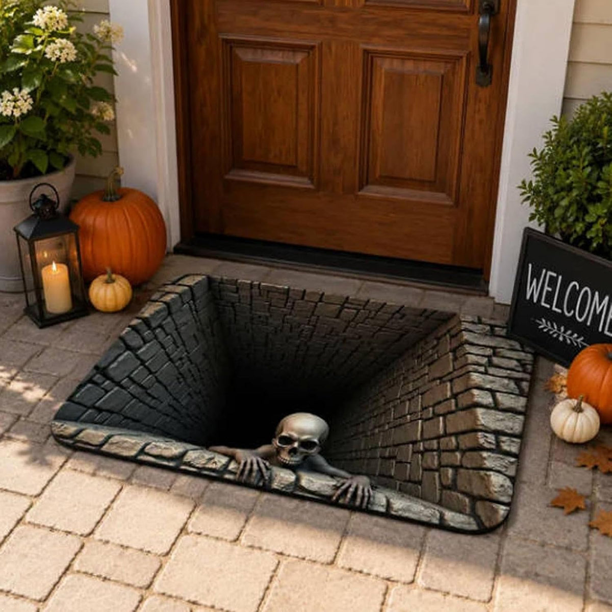 3D Halloween Rugs, Spooky Optical Illusion Skeleton Rug，35.43x23.62 in