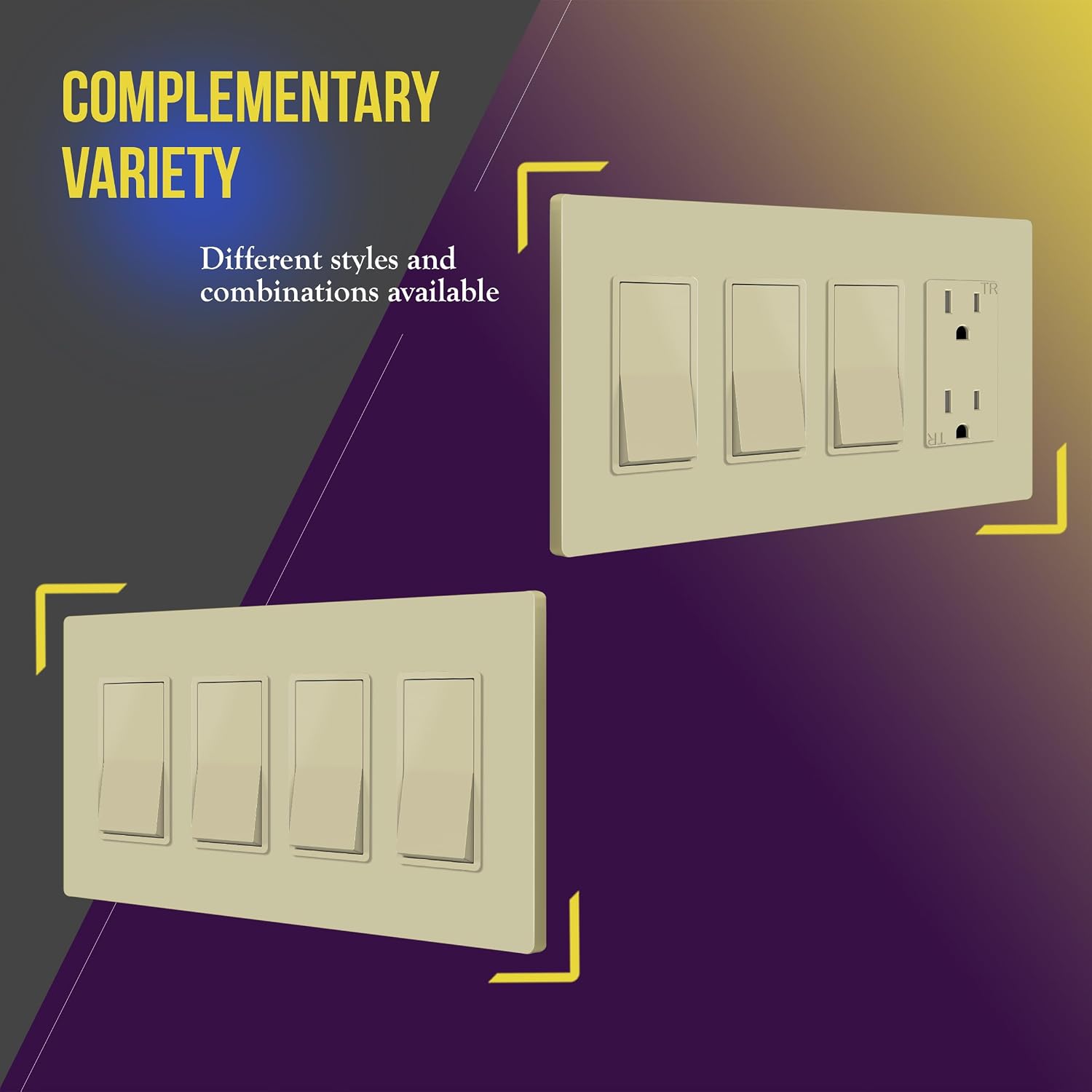 ENERLITES 4-Gang Ivory Screwless Decorator Switch Outlet Wall Plate Cover