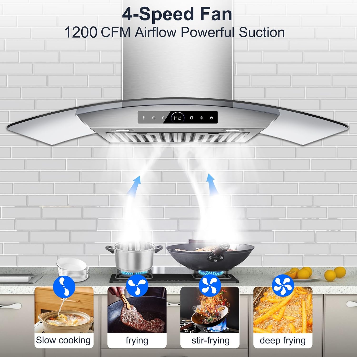 30 inch Wall Mount Range Hood, 1200 CFM Stainless Steel Stove Vent Hoods