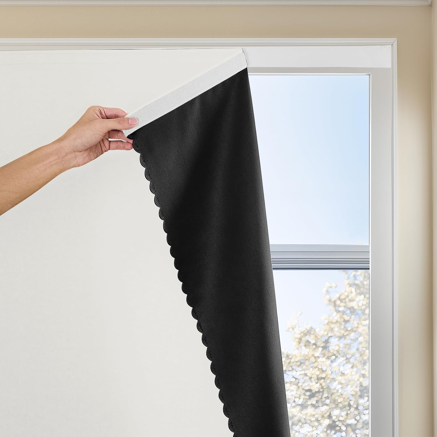 JILRON Adhesive Curtain 100% Blackout No-Drill Easy Install for Bedroom Blinds Light Blocking (White-47 W x 84" L-1P)