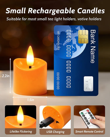 12 Pack Small Rechargeable Flameless Candles with Remote Timer