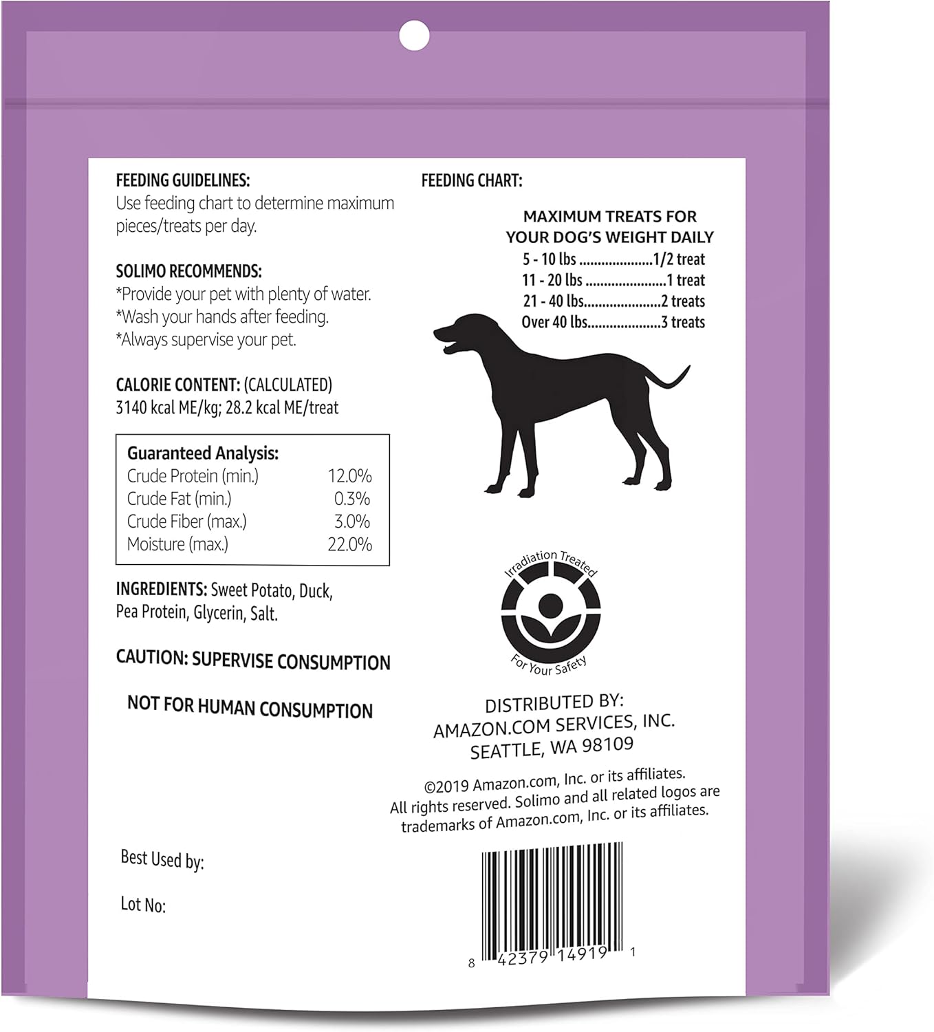 Amazon Brand - Solimo Sweet Potato & Duck Jerky Dog Treats, 2 pounds (Pack of 2)