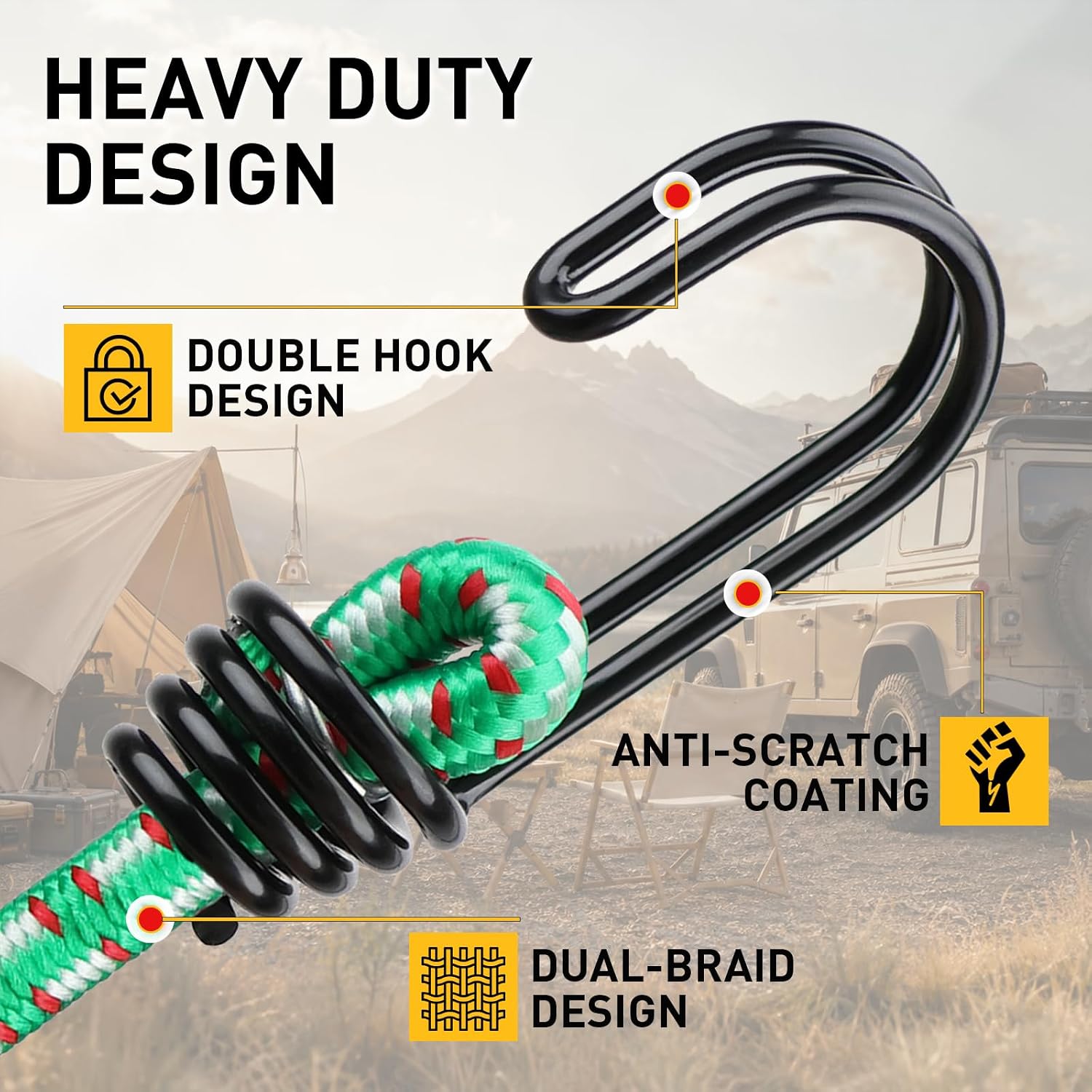 Bungee Cords Heavy Duty Outdoor: 20 Pcs Premium Rubber Bungee Cords with Hooks in a Storage Jar Includes 10", 18", 24", 30", 36", 48" Bungee Cord for Camping, Tent, Fastening Items