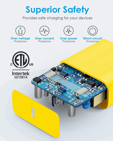 20W Fast Charger for iPhone 17/16/15 with 10FT Cable [3-Pack] - Yellow