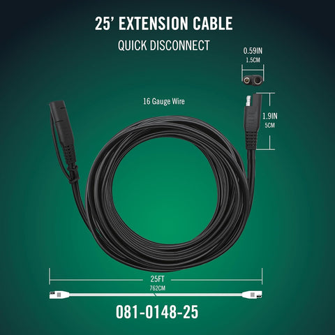 Battery Tender 25 Foot Extension SAE Cable 4 Pack - Designed for Use with Battery Tender Chargers - Quick Connect Plugs for Easy Connection to Motorcycle, Cars, ATVs and More - 081-0148-25-BG4