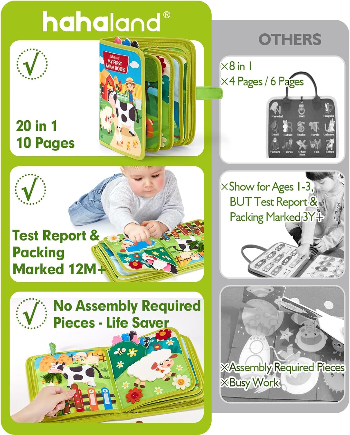 hahaland Busy Book for Toddlers 1-3 - Montessori Toys 1 Year Old Busy Board