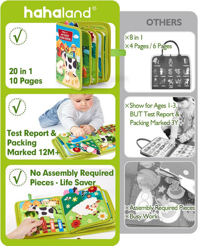 hahaland Busy Book for Toddlers 1-3 - Montessori Toys 1 Year Old Busy Board