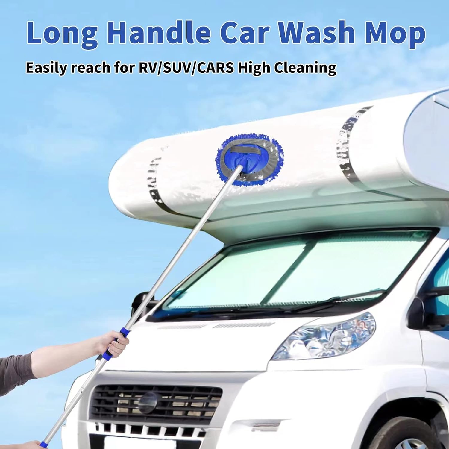 Wontolf 62'' Car Wash Brush With Long Handle - Chenille Microfiber Mop Mitt, Cleaning Kit, Windshield Window Squeegee, Duster, Microfiber Towels, Wheel Tire Brush for Cars, RV, Truck, Boat