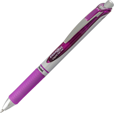 Pentel EnerGel RTX Retractable Liquid Gel Pen, (0.7mm), Medium Line, Metal Tip, Violet Ink, Box of 12 (BL77-V)