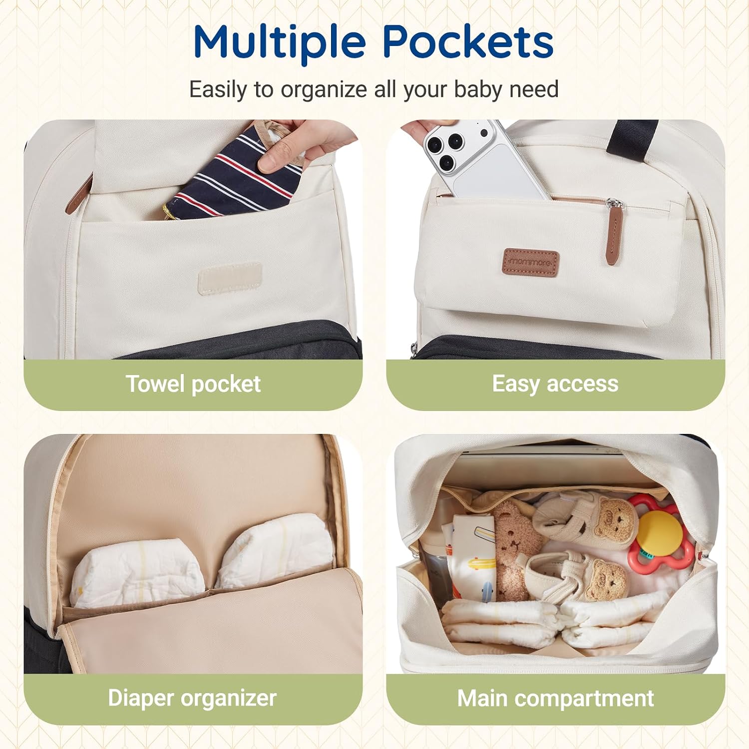mommore Diaper Bag Backpack Travel Baby Bag with Changing Pad for Mom Dad